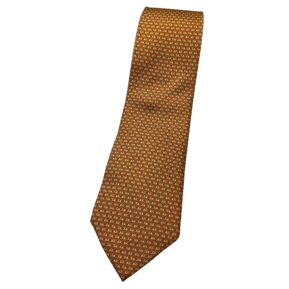 SALVATORE FERRAGAMO Men's Silk Necktie LUXURY Orange Baby Elephant W:3.7" EUC - Picture 1 of 5